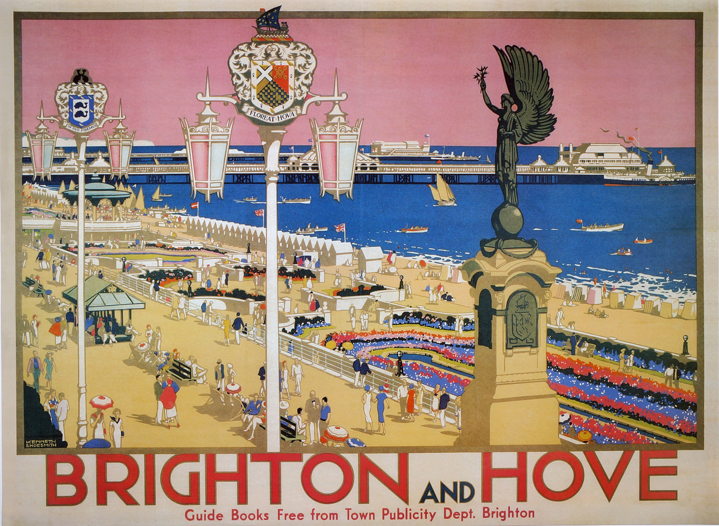 Brighton and Hove - Pink Vintage Travel Poster