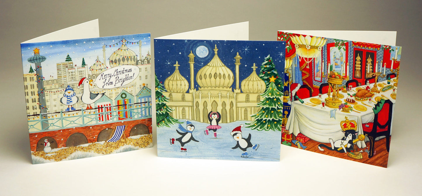Penguins on the Pavilion Ice Rink Christmas Card