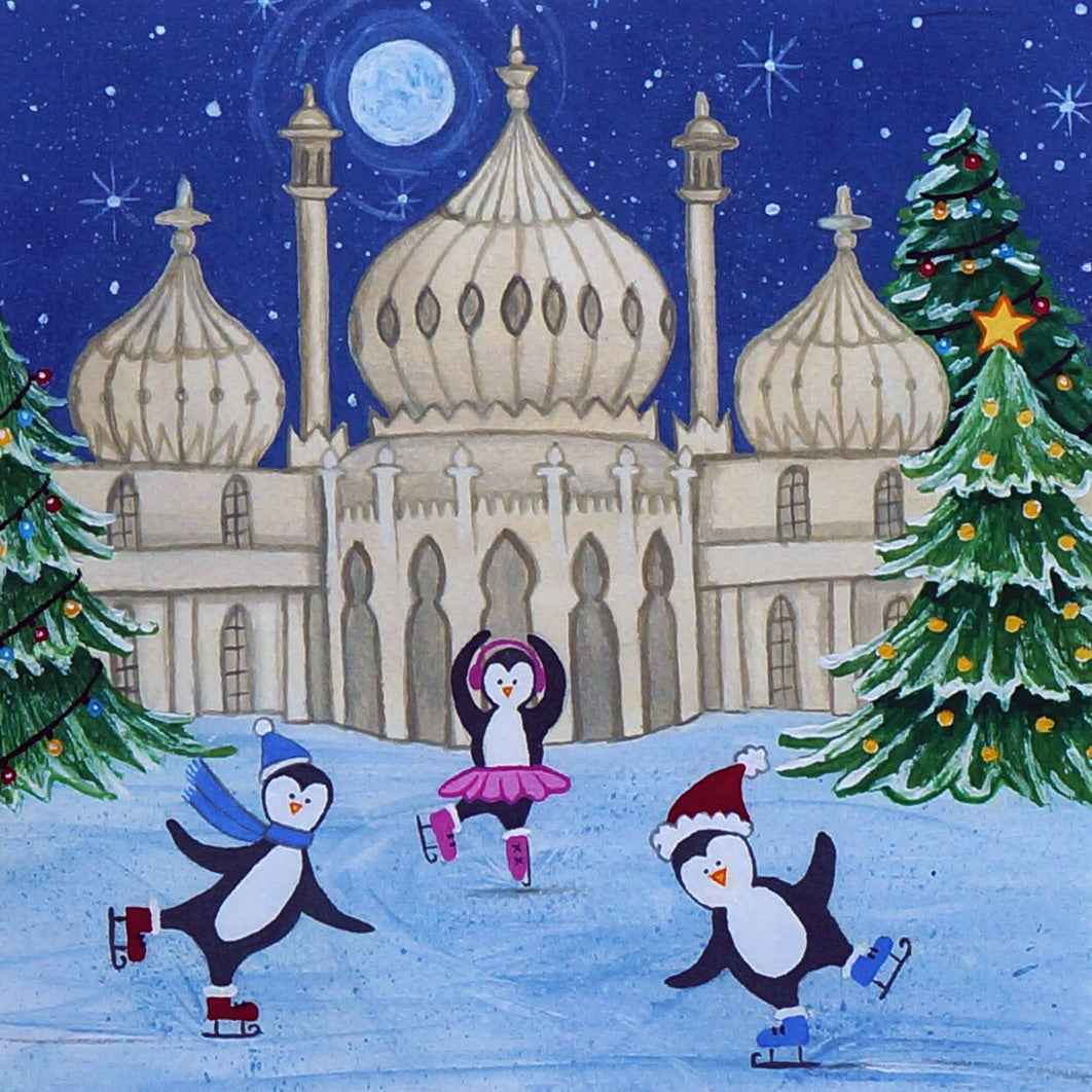 Penguins on the Pavilion Ice Rink Christmas Card