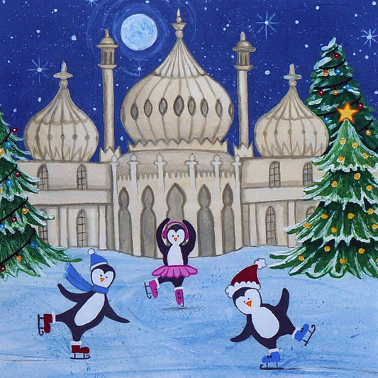 Penguins on the Pavilion Ice Rink Christmas Card