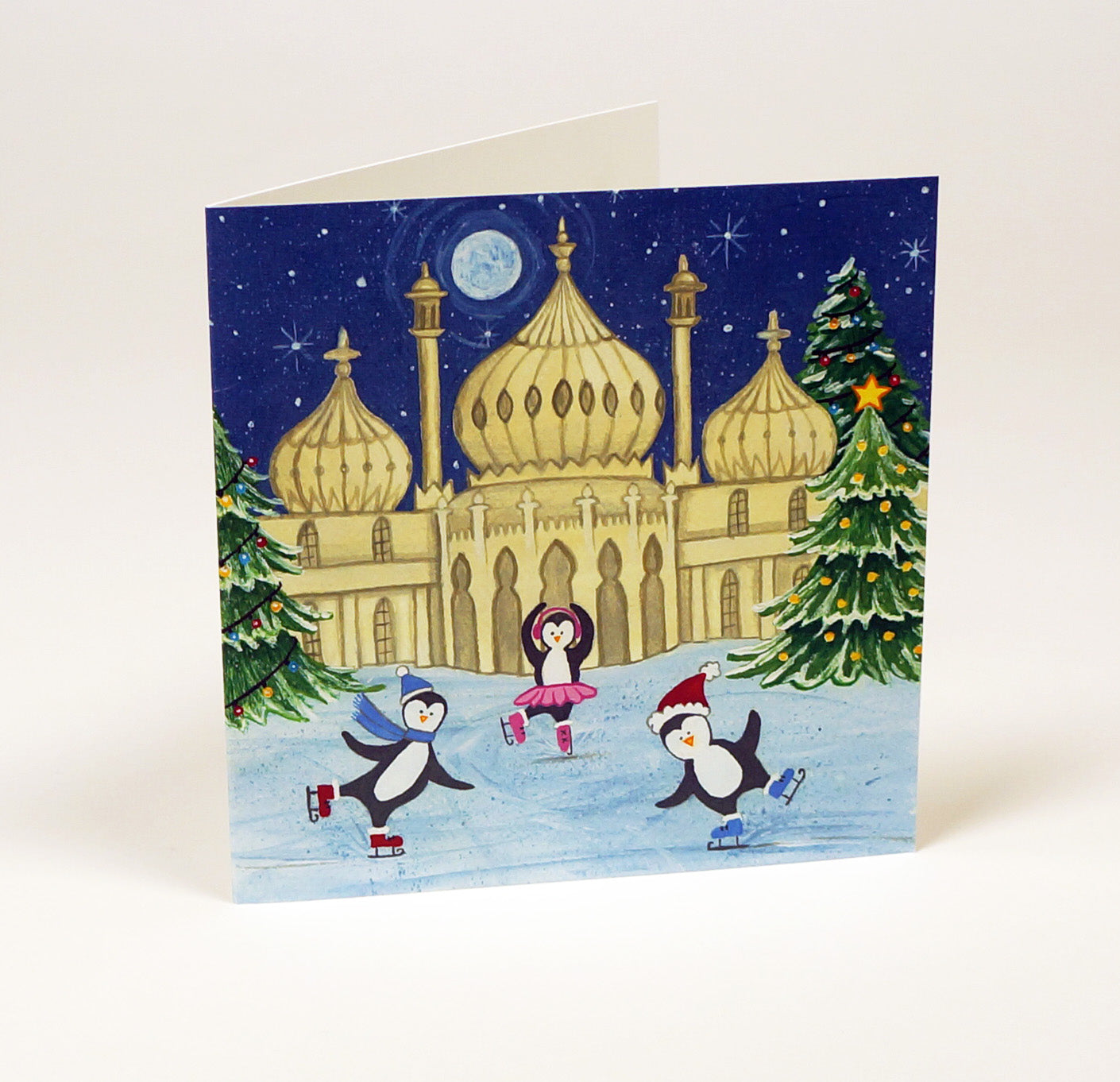 Penguins on the Pavilion Ice Rink Christmas Card